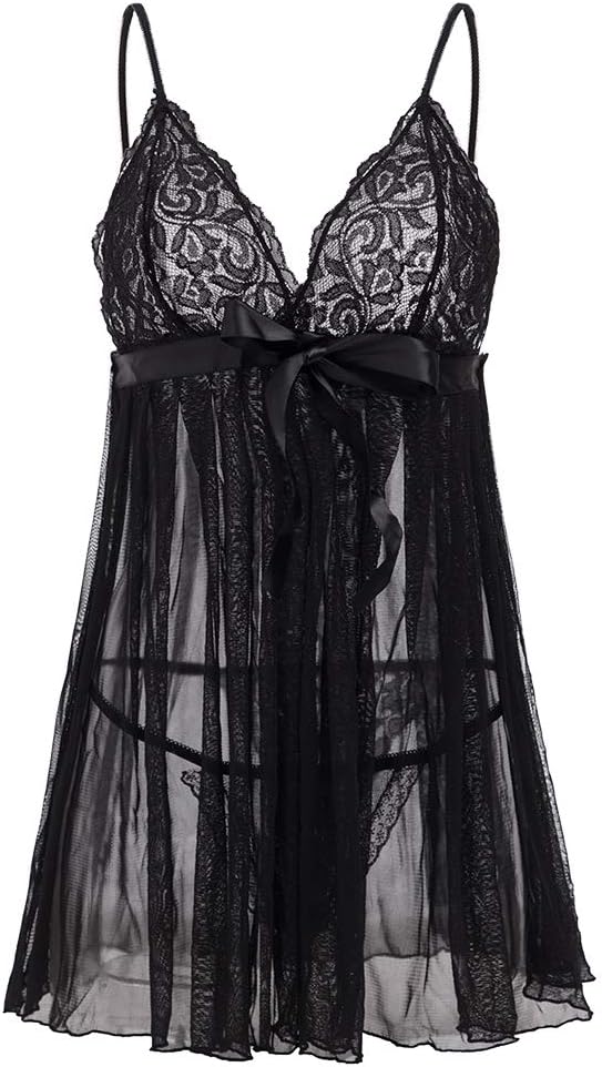 Junbaoer Women's Sexy Lingerie Set Sheer Lace Babydoll Mesh Chemise with G-String