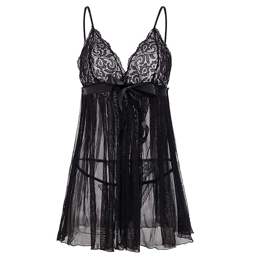 Junbaoer sexiga damunderkläder set ren spets babydoll nät kemis med G