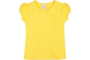 Lilax Girls' Basic Short Puff Sleeve Round Neck Cotton T-Shirt