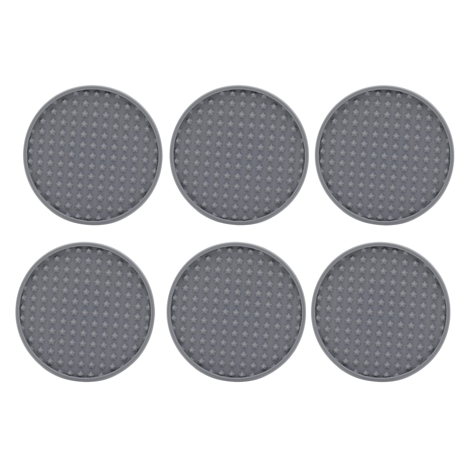 KENANLAN Silicone Coasters Set of 6, 10 Cm Heat Resistant Prevent Slip Flexible Round Silicone Drink Coaster with Holder,Durable Non Slip Coffee Drinks Cup Mat for Home Kitchen (Grey)