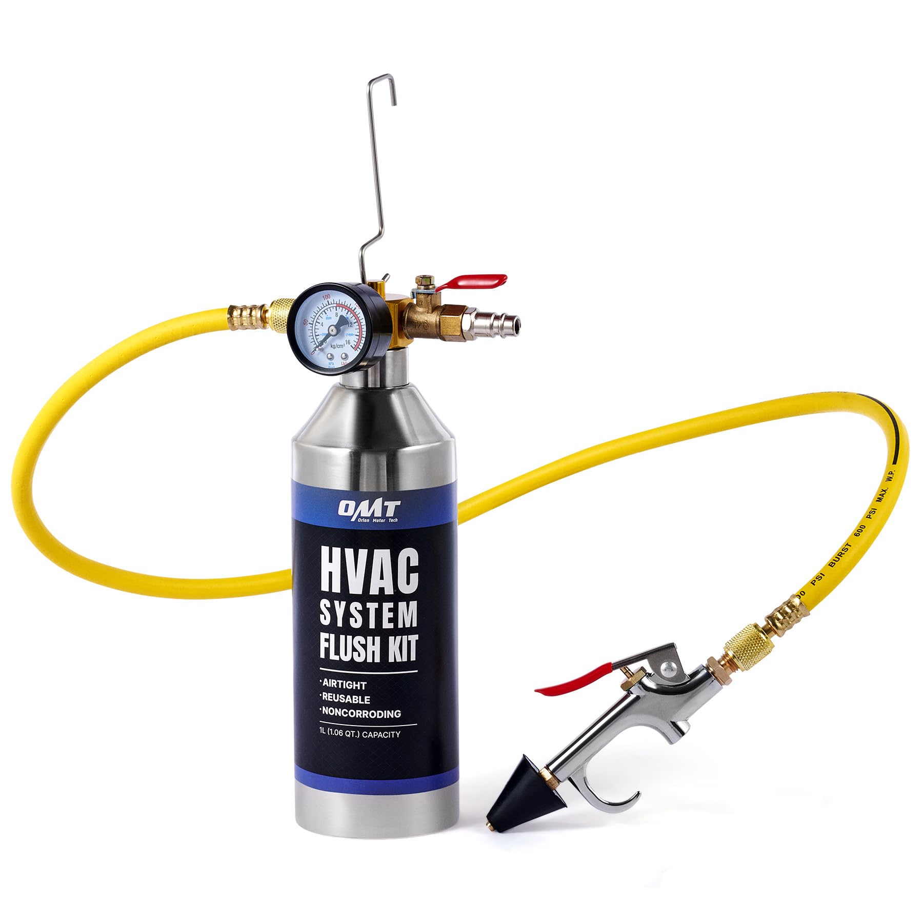 Photo 1 of Orion Motor Tech Air Conditioner Flushing Kit, High Performance Flush Tool Set for Cleaning Car AC System with 34 oz Stainless Steel Tank 3.3 ft Nylon Hose 1/4 in Adapter, 150 psi Working Pressure