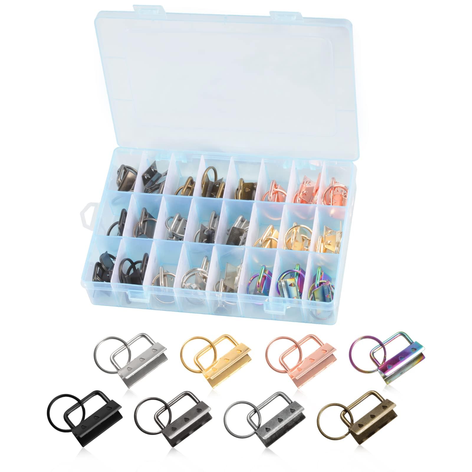 LEONTOOL 48 Pcs Key Fob Hardware Set 8 Colors Keychain Fob Hardware 1.25 Inch for Wristlet Keychain, Key Lanyard and Key Chain Making