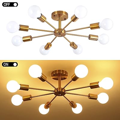 Buy 8 Lights Modern Sputnik Chandelier Brass Gold Semi Flush Mount Ceiling Light Chandeliers For Living Room Dining Bedroom Kitchen Online In Turkey B08l68qpd9