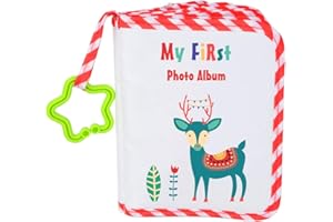 AUVCAS Baby Christmas Photo Album Soft Cloth Photo Book First Year Memory Album Shower Gift for Babies Newborns Toddlers & Kids, Holds 4x6 Inch Photos.(Red)