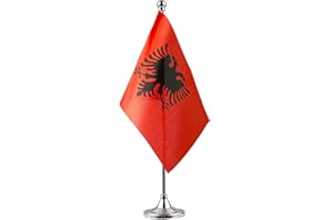 GentleGirl.USA Albania Table Flags Stick Small Mini Albania Flag Office Desk Flag on Stand with Stand Base, International Festival Decoration,Albania Theme Party Decoration,Home Desk Decoration