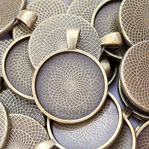 20 Annie Howes Brand Circle Pendant Trays - Antique Bronze Color - 25mm 1" Diameter - Pendant Blanks Cameo Bezel Cabochon Settings - 25 mm 1 Inch