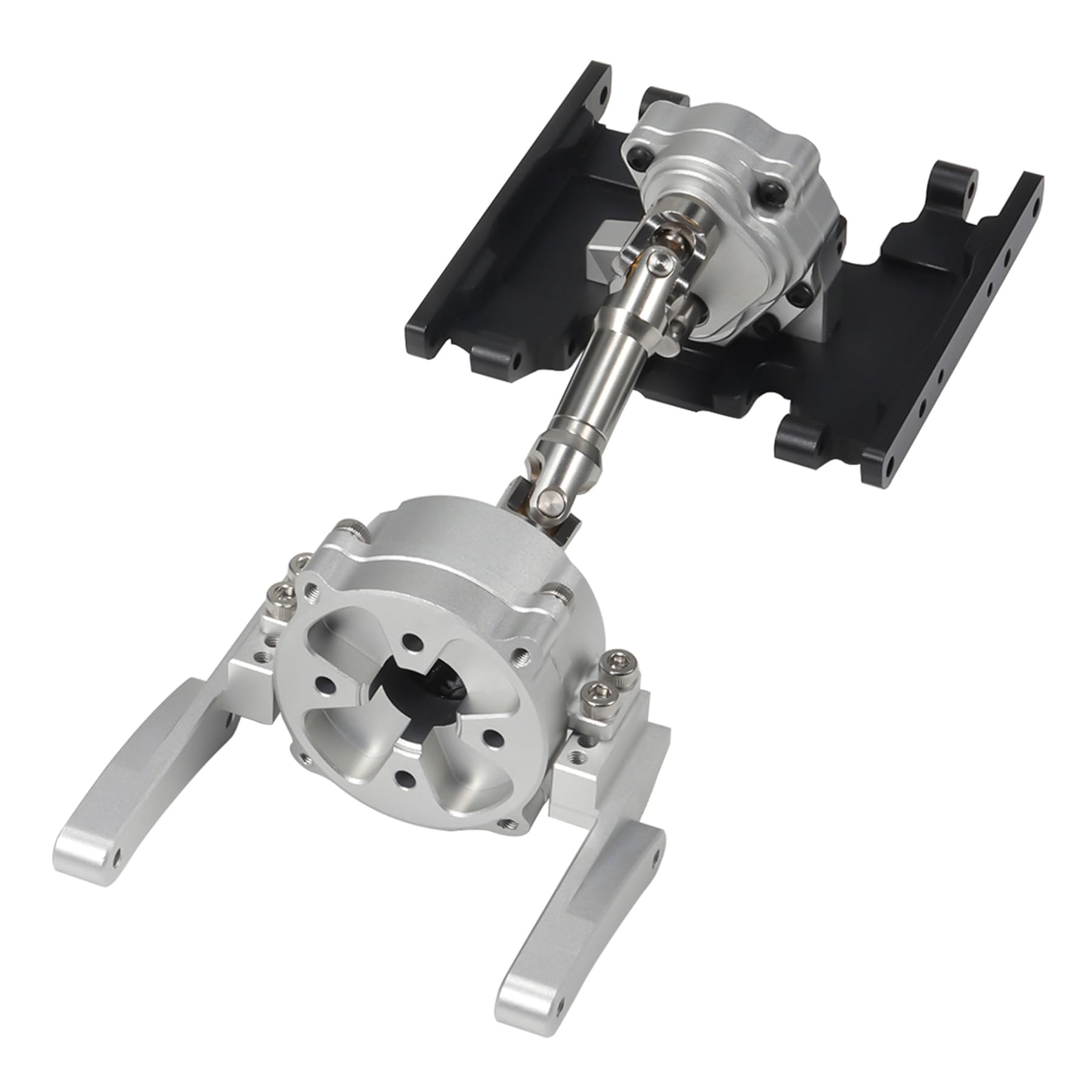 Photo 1 of SCX10 II Planetary Gearbox Transfer Case Short Drive Shaft Skid Plate Front Motor Mount for 1/10 RC Crawler Chassis SCX10 II Upgrades Accessories (Silver)