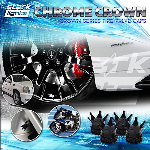 Black Crown Tire Wheel Stem Air Valve Caps Car Truck Hot Rod Bike US - 4PCS Set - Thumbnail 3