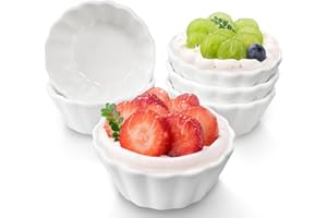 LUSTIDE Ramekins 4 oz Set of 6, Ramekins Oven Safe, Porcelain Ramiken Set, Souffle, Custard Cups for Baking, White