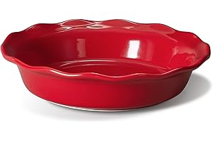ONEMORE Pie Pan, Deep Dish Pie Pans for Baking 9 inch Large Pie Plate Ceramic Baking Dish Oven Safe | Ruffled Edge - Perfect for Chicken Pot Pies, Tarts, Quiches, Pizzas, Cakes - Red