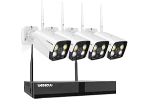 3MP Wireless Security Camera System, 4 Wireless Camera, 8CH 5MP NVR, WESECUU Home Security Camera System with No Hard Drive, AI Human Detection, Floodlight, Color Night Vision, Audio, Outdoor, Indoor