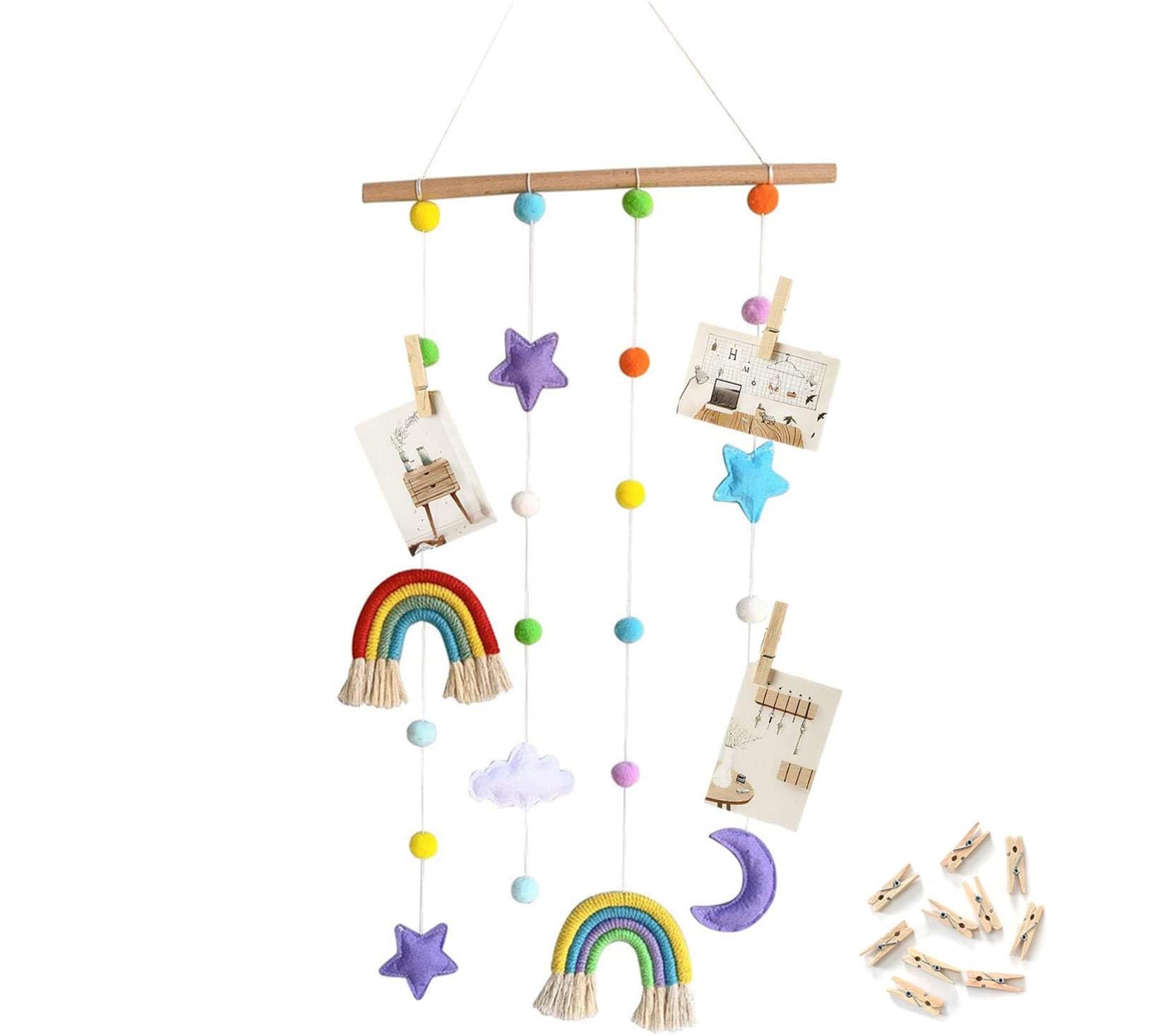 SZETOSY Rainbow Photo Rope Hanger - GOODCHANCEUK Photo Display Pendant Room Handmade Wall Decoration Rainbow Pompom Background Decoration Macrame Wall Hanging
