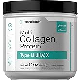 Horbäach Multi Collagen Protein Powder 16 oz | Type I, II, III, V, X | Unflavored | for Men and Women | Non-GMO, Gluten Free Supplement