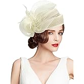 Z&X Sinamay Fascinator Hat Floral Feather Pillbox Derby Hats for Women Wedding Tea Party with Headband Clip