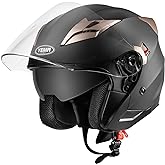 YEMA Open Face Motorcycle Helmets, DOT Approved 3/4 Moped Helmet Dual Visor Quick Release Buckle, Helmets for Adults Motorcycle Men Women Helmets for Moped Scooter Streey