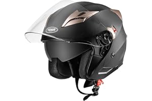 YEMA Open Face Motorcycle Helmets, DOT Approved 3/4 Moped Helmet Dual Visor Quick Release Buckle, Helmets for Adults Motorcycle Men Women Helmets for Moped Scooter Streey
