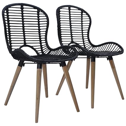 tidyard 2er Set Gartenstuhl Stapelstuhl Bistrostuhl Balkonstuhl, aus natürlichem Rattan+ Holzbeine, Wasserabweisend, 48 x 64 