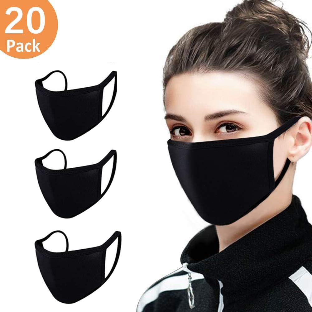 20 Pack Unisex Mouth Mask Adjustable Anti Dust Face Mask,Black Cotton Mouth Mask Muffle Mask for Cycling Camping Travel,100% Cotton Washable Reusable Cloth Masks