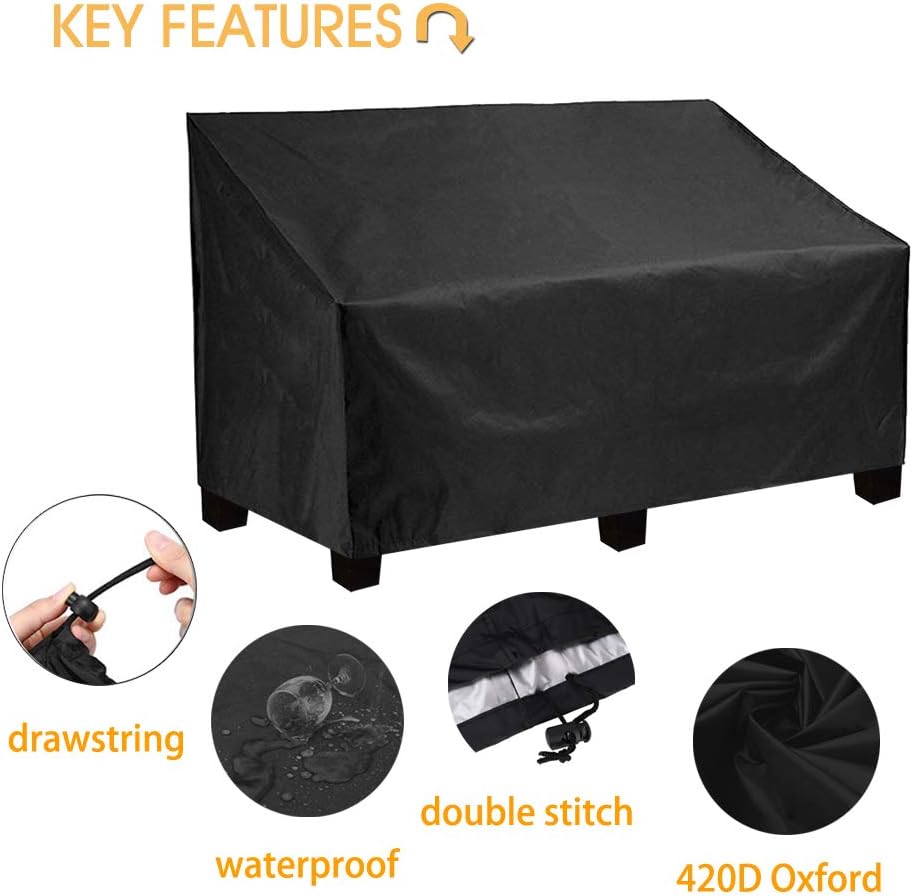 Oslimea Patio Loveseat Cover Patio Bench Cover 3 Seater, Durable Waterproof Outdoor Long Chair Cover Lounge Sofa Cover Loveseat Cover, Outdoor Patio Furniture Cover for Loveseats, Black: Kitchen & Dining