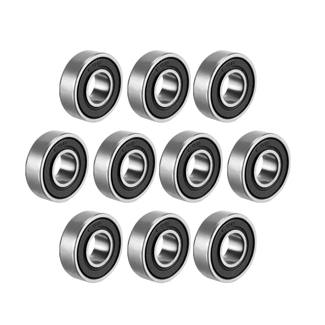 sourcing map 698-2RS Deep Groove Ball Bearing Double Sealed 1180098, 8mm x 19mm x 6mm Carbon Steel Bearings (Pack of 10)