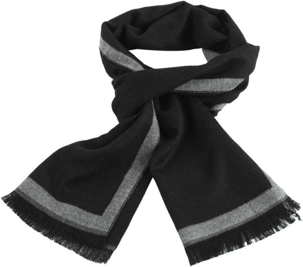 Men's luxury 30 * 180cm Scarf, Soft Warm Wool Silk Cashmere Lambswool Blend Scarf, Pattern: Tartan, Leaves, Star, Great Wall Design (Grey)