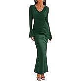 ZESICA Women's 2026 Fall Long Sleeve Ruched Knit Bodycon Maxi Dress Cowl Neck Back Slit Formal Wedding Guest Cocktail Dresses