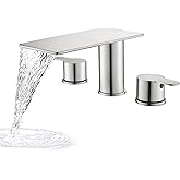 GUOYINDONG Roman Tub Faucet, Brushed Nickel 3 Hole Waterfall Bathtub Faucet High Flow 2 Handle Bath Tub Faucet Set wtih Long 