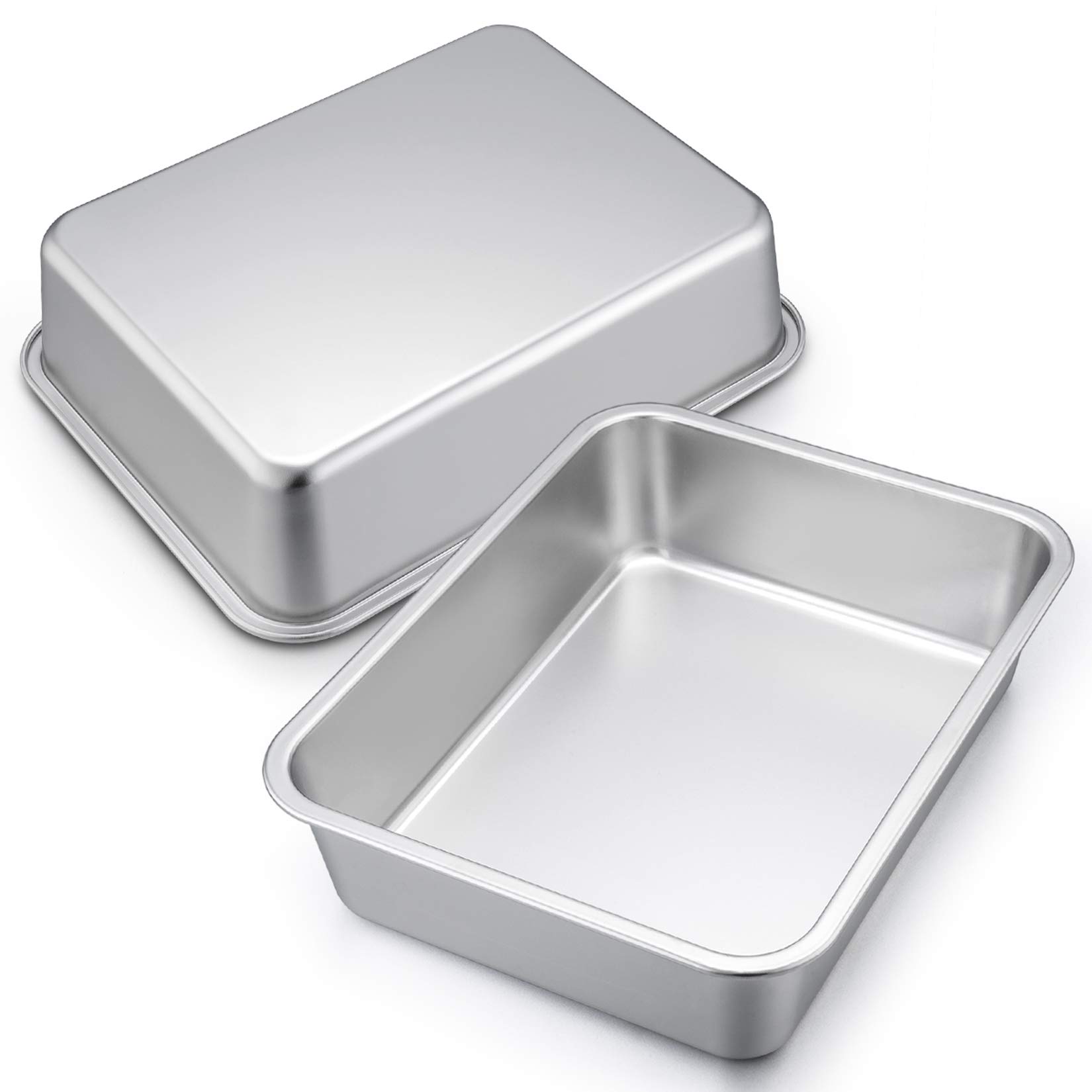 P&P CHEF Lasagna Pan Set, Stainless Steel Rectangular Baking Pan for Brownie/Cake/Meat, Non-Toxic & Heavy Duty, Deep Side & Rolled Rim, Brushed Surface & Dishwasher Safe, 12.7