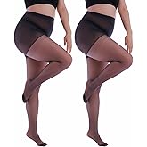 LUSHLEGS 2 Pairs Plus Size Sheer Tights for Curvy Women - Ultra-Soft, Stretchy & Durable Hosiery (Black, Fits US 16-24)