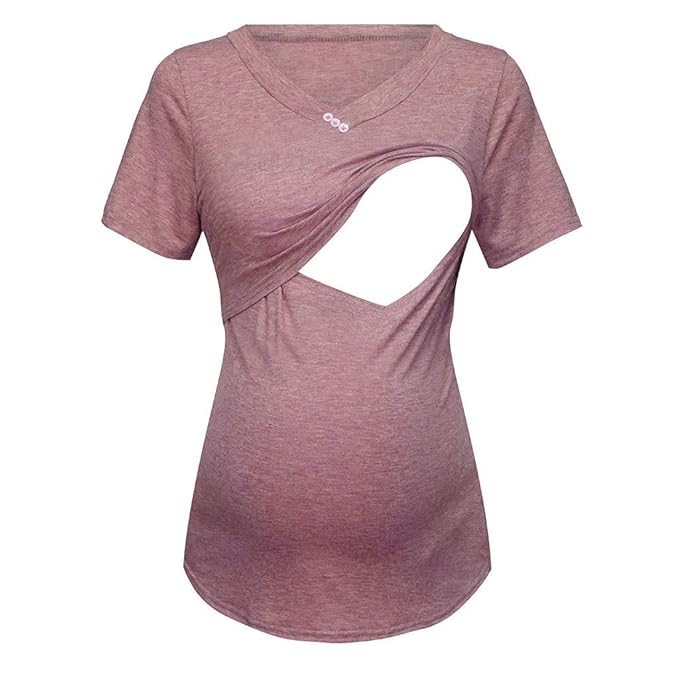 Schwangerschaft Sommer Umstandsmode Große Größen,Damen Kurzarm Pure Farbe Tops Mutterschaft Stillen Stillmode Stillshirt Stil