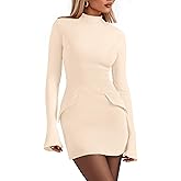 PRETTYGARDEN Womens Short Formal Dresses Fall Long Sleeve Mock Neck Elegant Cocktail Party Club Bodycon Mini Dress