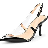 100FIXEO Women's Clear Slingbacks Stiletto High Heel Pointed Toe Pumps Sexy Dressy PVC Party Shoes