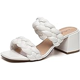 Athlefit Women's Braided Heeled Sandals Strappy Square Open Toe Heels Backless Mules Slip On Block Heels