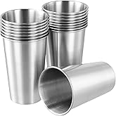 QWORK 16 Ounce Stainless Steel Pint Cups, 16 Pack 450ml 304 Steel Cup, Metal Drinking Glasses, Shatterproof Cup