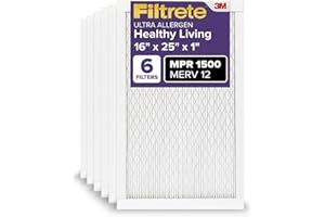 Filtrete 16x25x1 AC Furnace Air Filter, MERV 12, MPR 1500, CERTIFIED asthma & allergy friendly, 3 Month Pleated 1-Inch Electrostatic Air Cleaning Filter, 6-Pack (Actual Size 15.69x24.69x0.78 in)