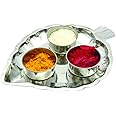 Leaf Shaped Thali with Haldi Kumkum Containers Pooja Thali Set in Steel for Festival,Valentine Day Gifts