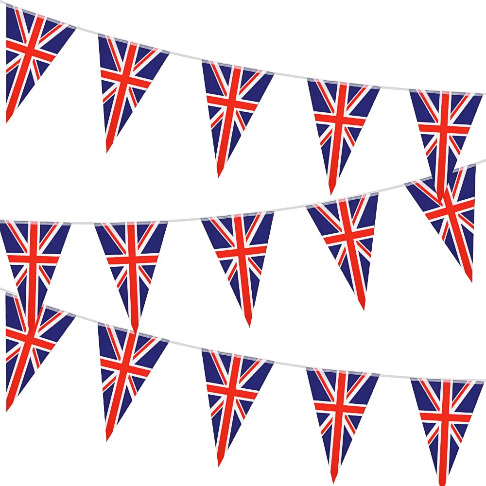DOJoykey King Coronation Decoration Flags Union Jack Bunting, 40ft Reusable Nylon Fabric Bunting with 36pcs Triangle Flags for King Charles Coronation National Day Premium King Coronation Bunting