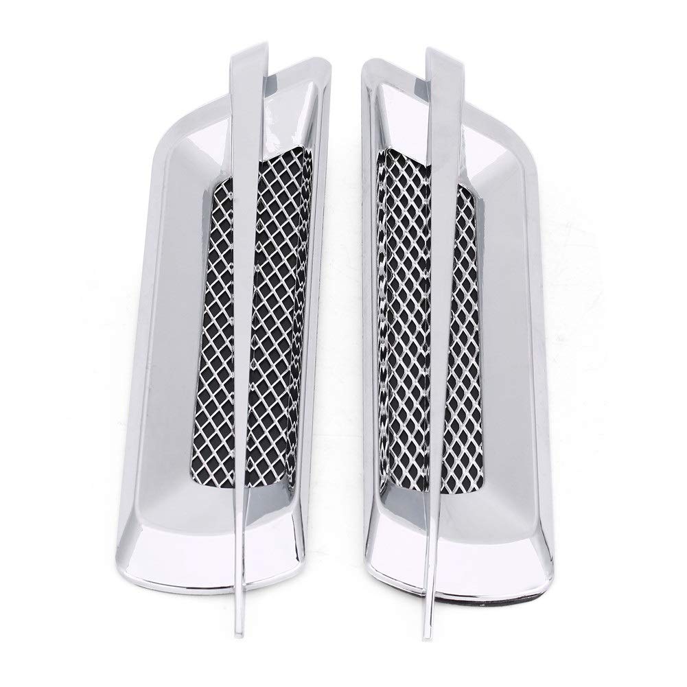2Pcs Car Side Air Flow Intake Grille Vent Net Cover Decorative Sticker Universal Silver,Vent Net Hole Sticker 2 Optional (Color : Chrome silver)