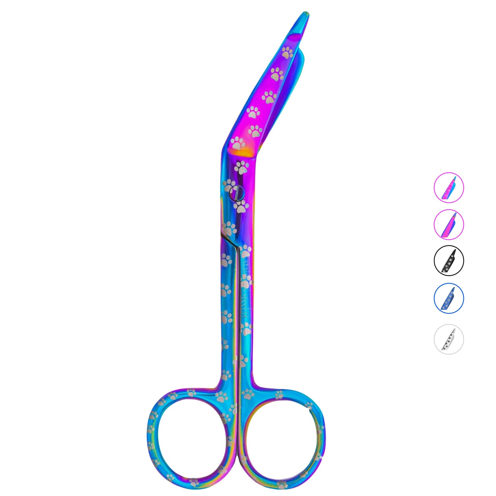 Nursing Bandage Scissors 5.5" Multi Color Paw Print Veterinary Nurse Scissors, Stainless Steel First Aid Scissors Ideal for Nurses, Medical Students, Paramedics, Vets, Utility First Aid (Rainbow Paws)