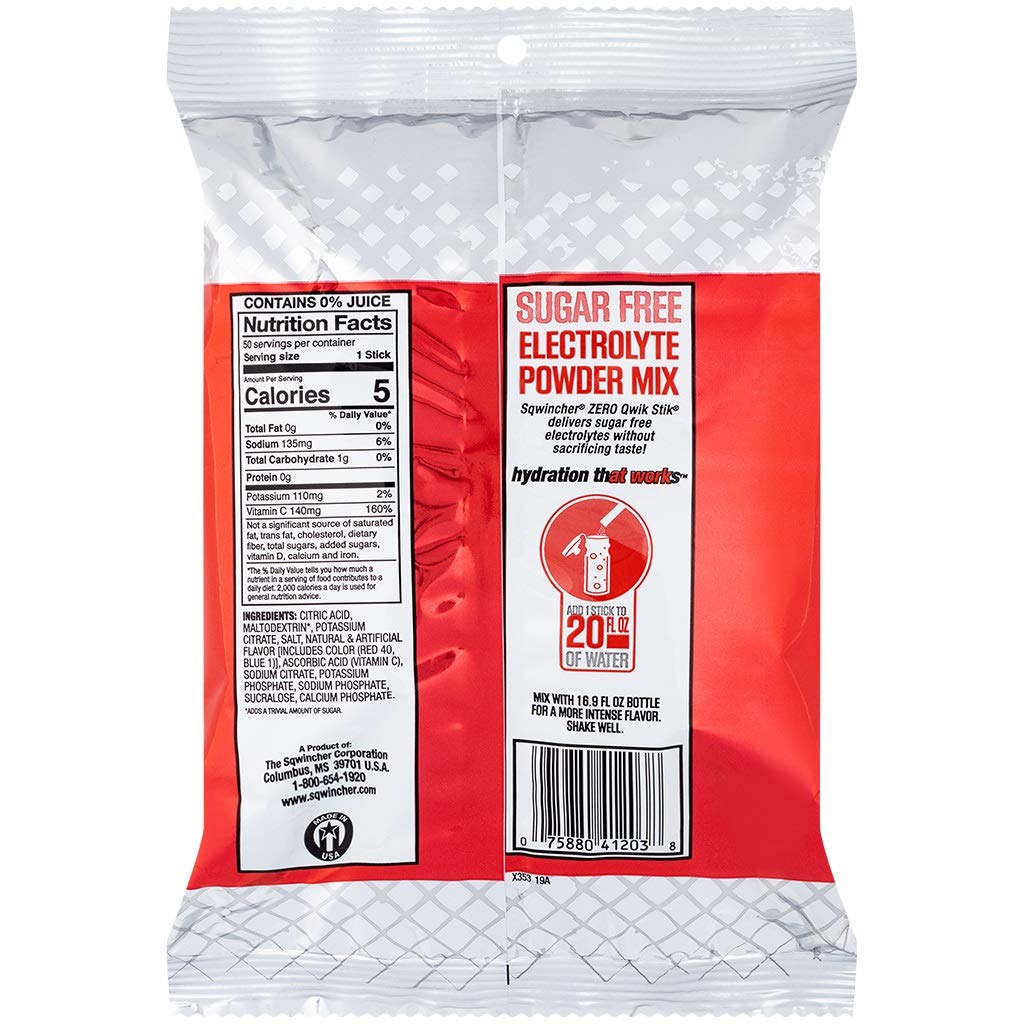 Sqwincher Zero Qwik Stik Sugar Free, Fruit Punch, .11 oz (Pack of 50): Industrial & Scientific