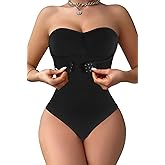 KIMIKAL Women's Strapless Shapewear Bodysuit Tummy Control-Seamless Tank Thong Body Shaper With Removable Clear Straps