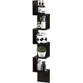 Furinno Rossi 5-Tier Corner Square Floating Shelves for Wall, Espresso | S-shape Wall Shelf, Easy Assembly, Radial Floating Book Shelf, for Bathroom, Bedroom, Living Room