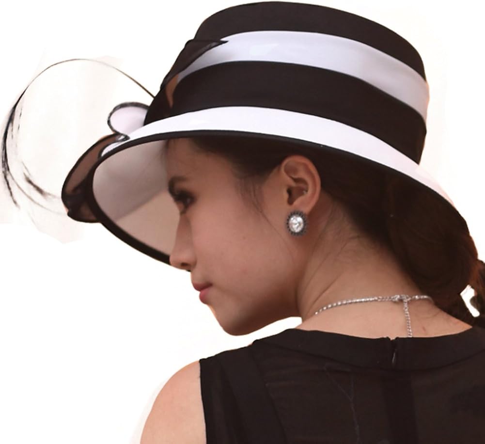 June's Young Women Church Hats Formal Dress Derby Hats with Feather Elegant Bucket Hats (Black/White) at  Women’s Clothing store