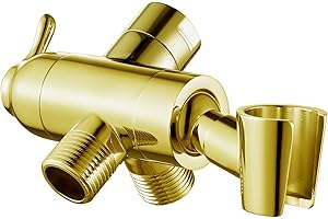 YDMEET Shower Diverter Valve with Handshower Mount, G1/2 Brass Shower Arm Diverter 3 Way Bathroom Universal Shower System Replacement for Handheld Shower and Fixed Shower Head, Polisded Gold