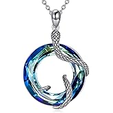 VONALA Snake Necklace 925 Sterling Silver Blue Crystal Pendant Amulet Jewelry Birthday Gifts for Women
