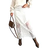 Pinclodly Satin Skirts for Women High Waist Lace Skirts Y2K Elegant Lace Patchwork Skirt Solid Silk Wrap Maxi Skirts 2026