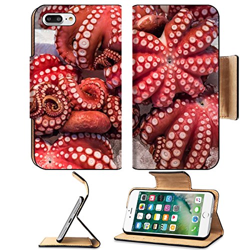 Luxlady Premium Apple iPhone 7 Plus Flip Pu Leather Wallet Case iPhone7 PLUS IMAGE ID: 35592186 Red live octopus at Tsukiji fish market Tokyo Japan