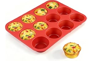 CAKETIME 12 Cups Silicone Muffin Pan - Nonstick BPA Free Cupcake Pan 1 Pack Regular Size Silicone Mold