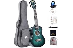 Winzz Ukulele Concert 23 Inches Blue-green, Ukulele Beginner Kit for Adults and Children, Unique Color Design