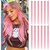 HH FASHION 12 Pcs Colored Clip in Hair Extension 20 Inch Long Straight Party Highlights Synthetic Hairpieces for Women Girls(Light Pink-12Pcs)